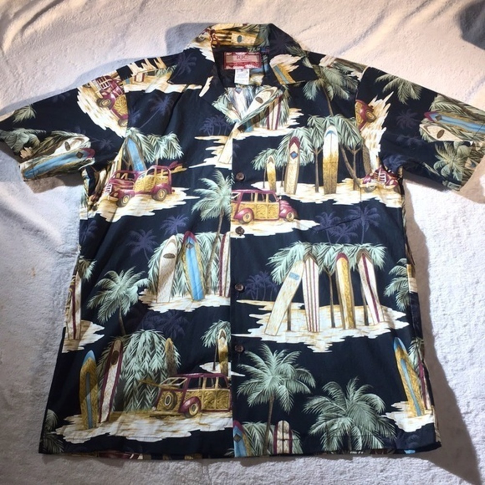 RJC Hawaiian Button Down Surfboard Print Shirt